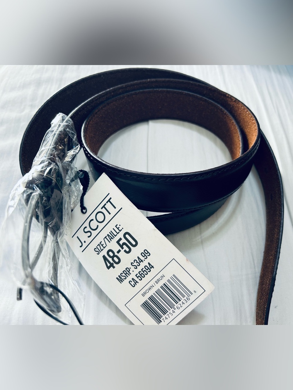 J. Scott Men's Brown Leather Belt - Size 48-50